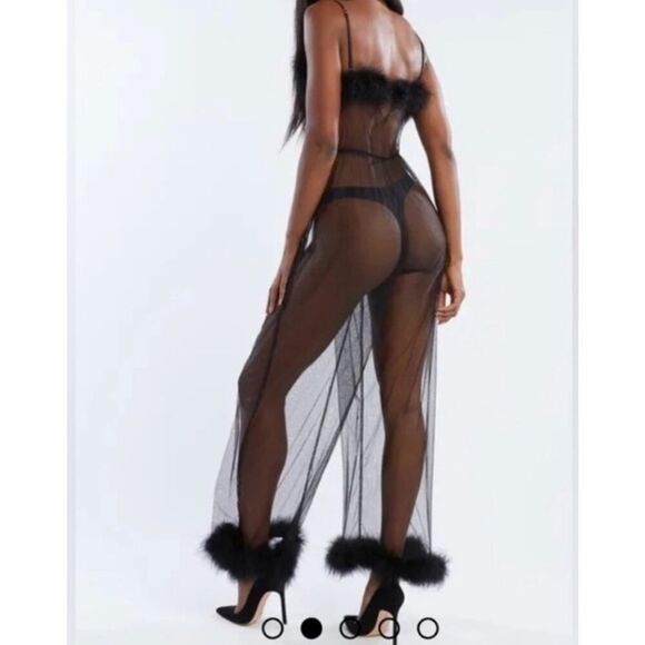 NWT Savage X Fenty Sheer Black Marabou Jumpsuit XS-S Sexy Mesh Loungewear - Picture 2 of 6